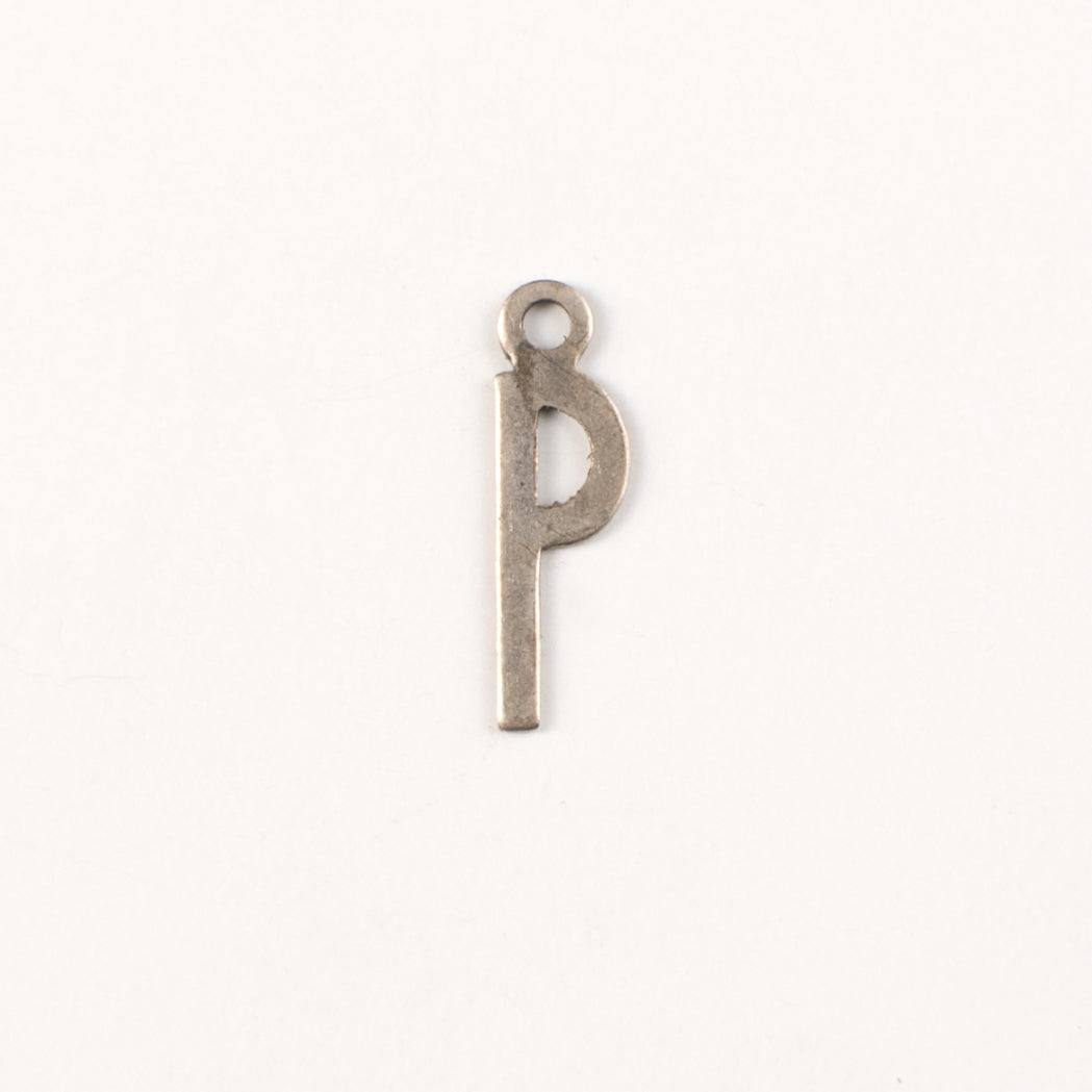 P Letter Charm, Classic Silver, Antique Gold, Antique Silver Metal Stamping, pk/6