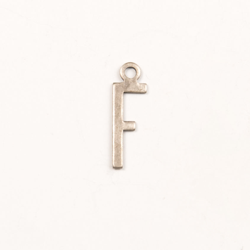 15x6mm "F" Letter Charm, Classic Silver, Antique Silver, Antique Gold Metal Stamping, pk/6