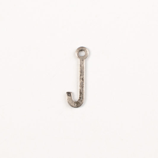 15x6mm J Letter Charm, Classic Silver Metal Stamping, pk/6