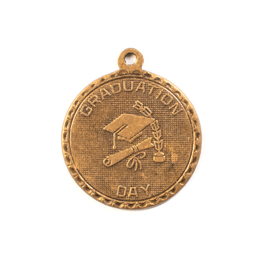 19mm Antique Gold Finish GRADUATION MEDAL charm, pack of 6