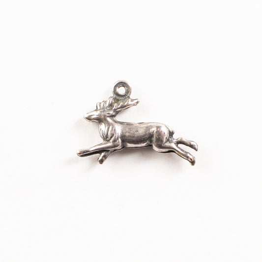 20mm 3D Double Sided REINDEER Charms, Classic Silver, pack of 6
