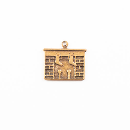17x12mm Christmas Fireplace Charm, Antique Gold, Classic Silver, pk/6