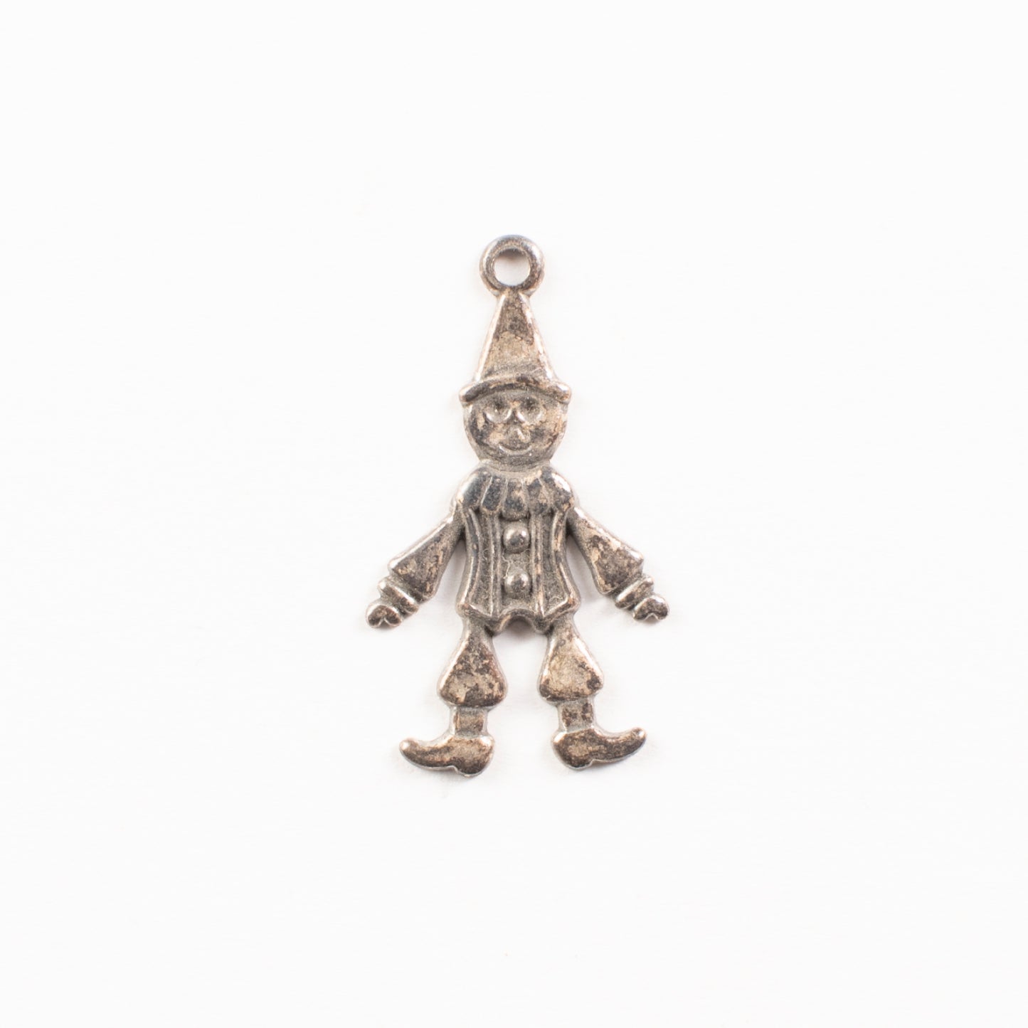 28mm Antique Gold, Classic Silver Toy Clown Charm, pack of 6