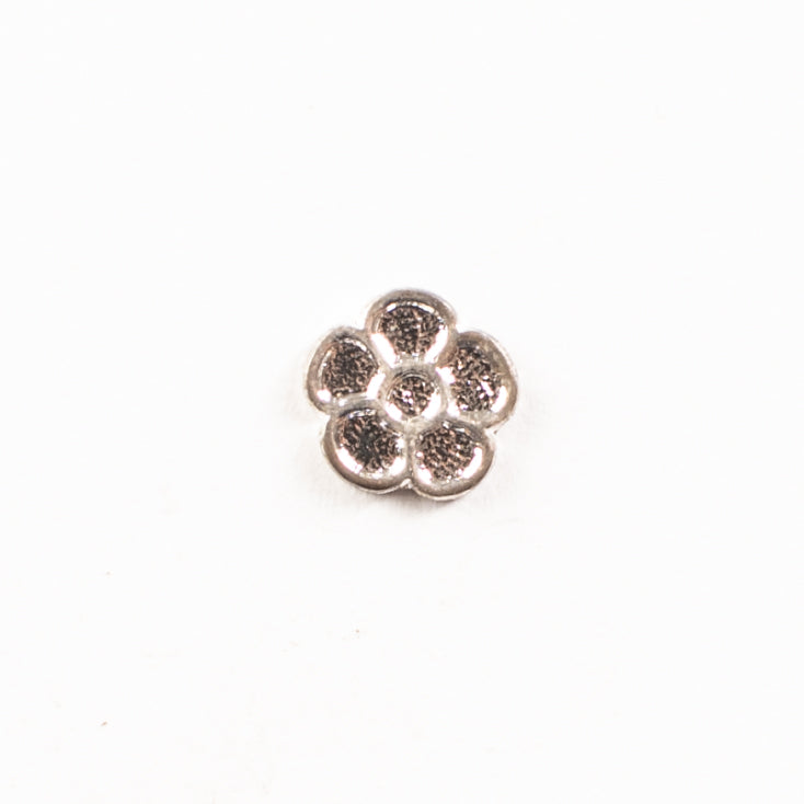 7mm Flower Metal Stamping, Antique Gold, Classic Silver, Bright Gold, Bright Silver, pk/6