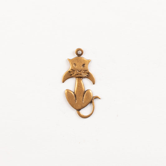 26mm Antique Gold Sitting Cat Charm, pack of 6