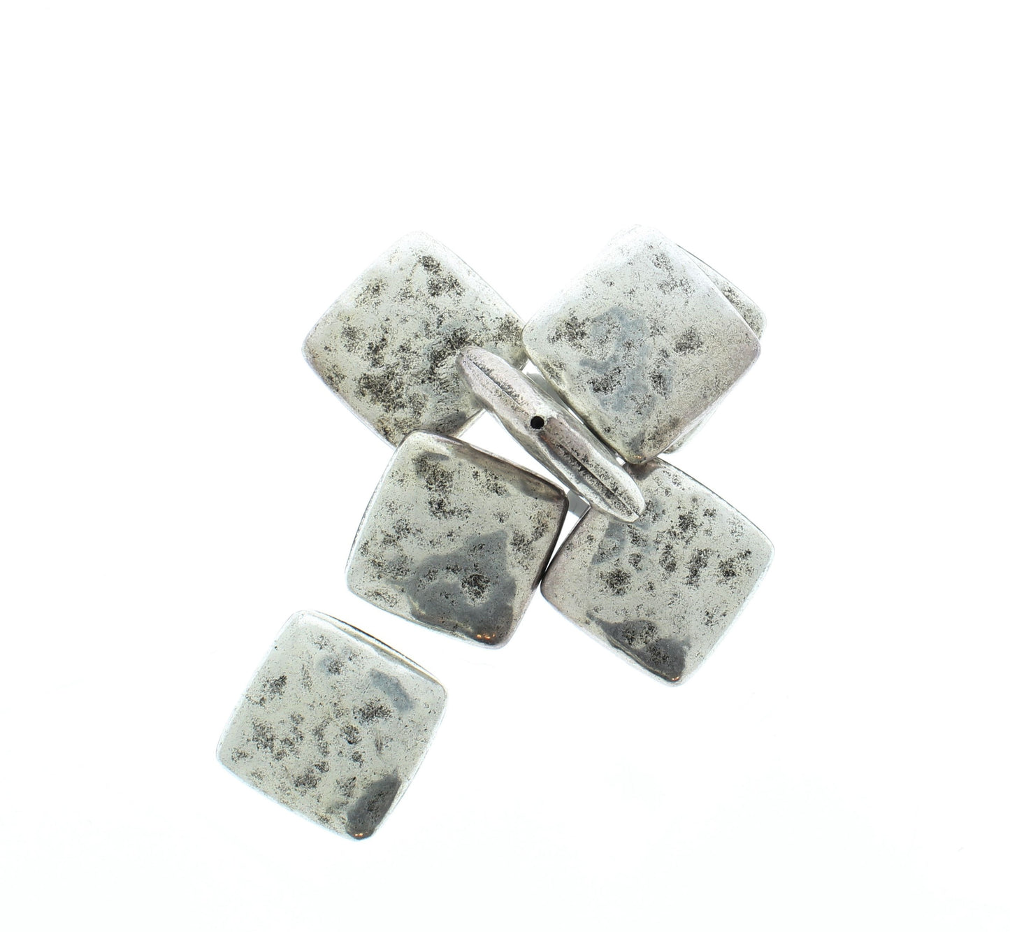 32mm Antiqued Square Silver Beads, pack of 9