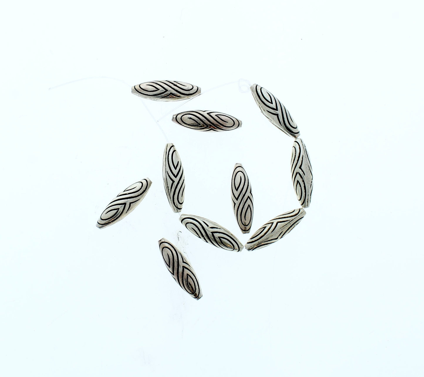 22mm x 6mm Antique Silver Swirl Tube Beads, pack of 14