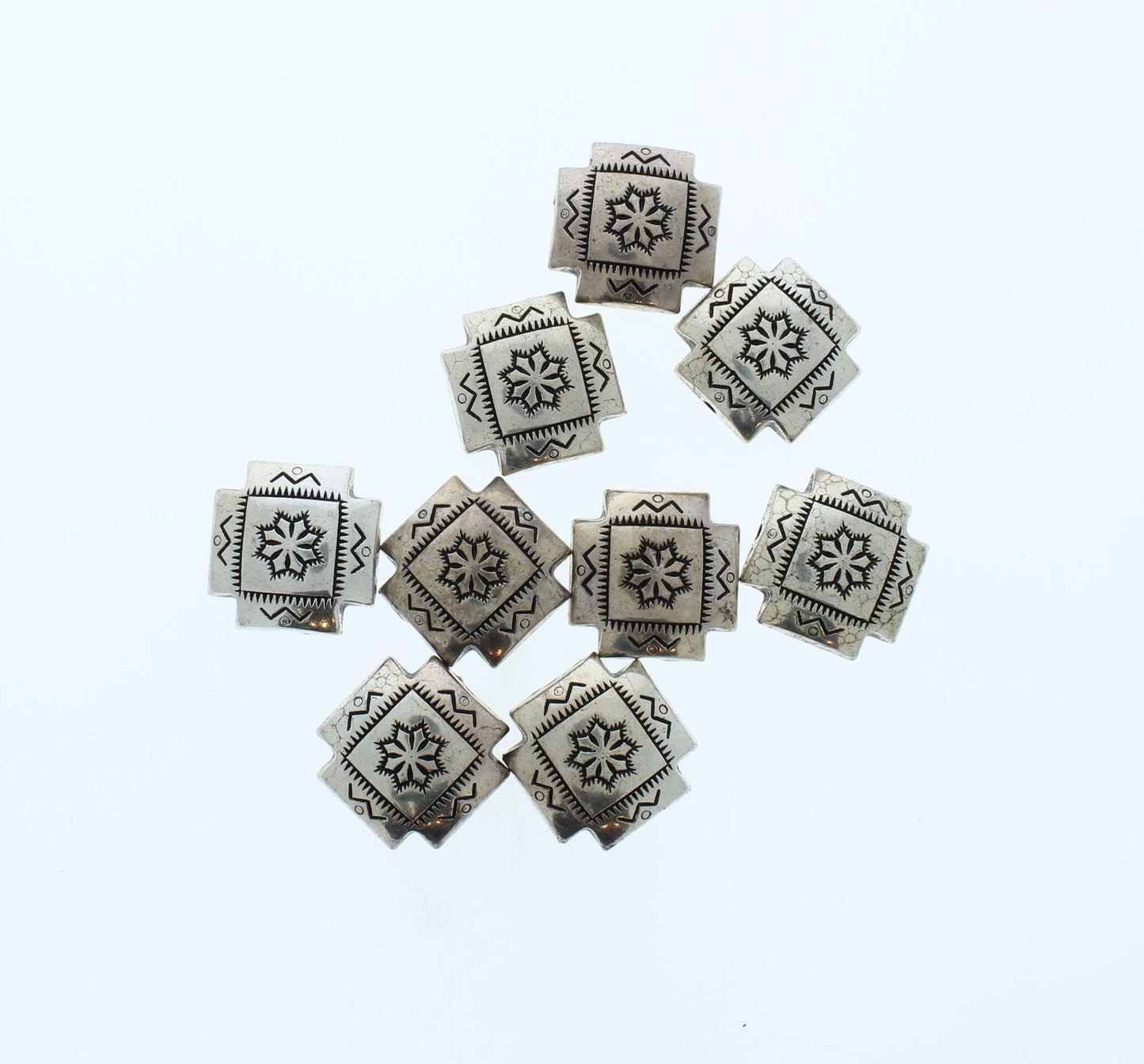21mm Antique Silver Tribal Square Beads, pack of 14