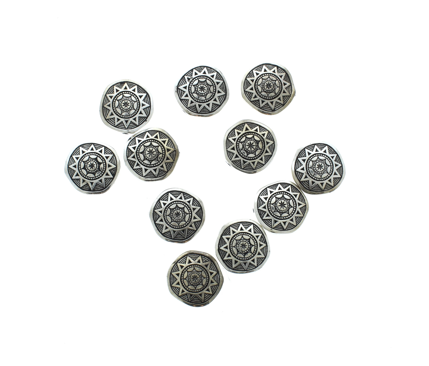 21mm Antique Silver Sunburst Beads, pack of 14
