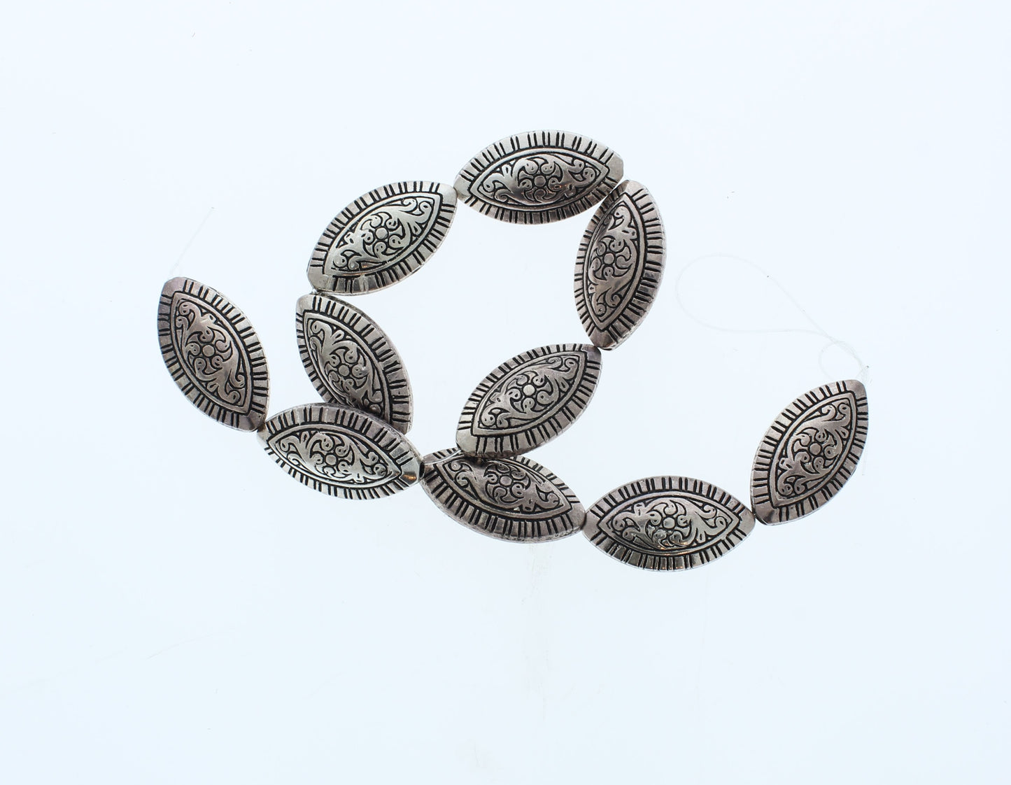 30mm x 16mm Antique Silver Scroll Oval Beads, pack of 12
