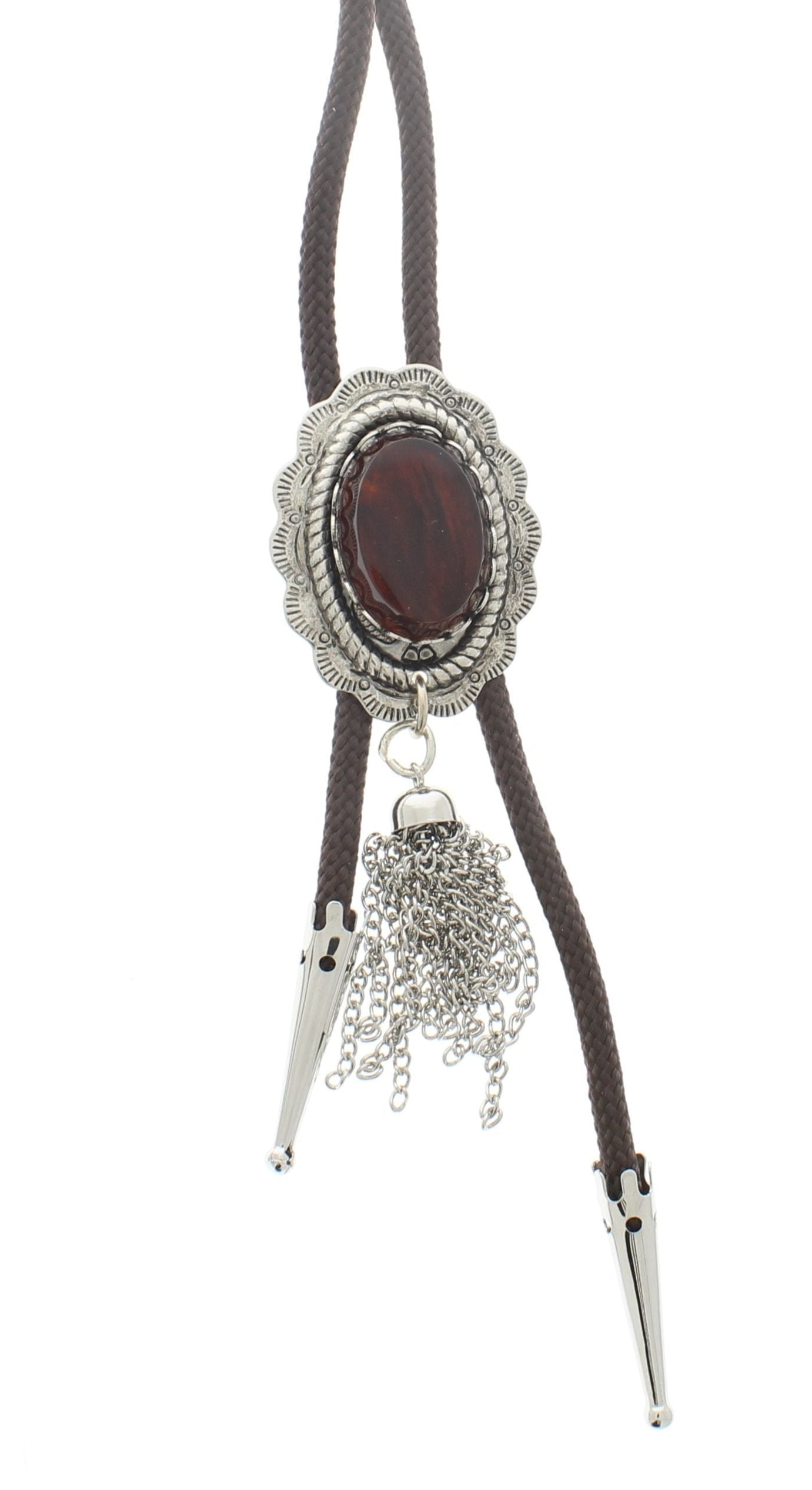 41mm x 33mm Amber Stone Bolo Tie, brown cord, made in USA, each