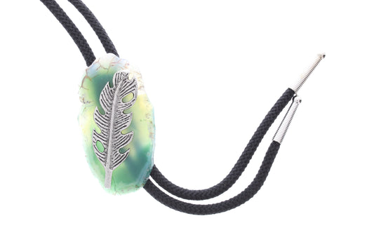 Feather Bolo on agate bolo tie, 36" cord, made in USA