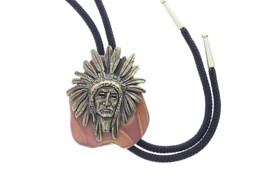 Indian Chief BOLO TIE on agate, 36" cord, made in USA