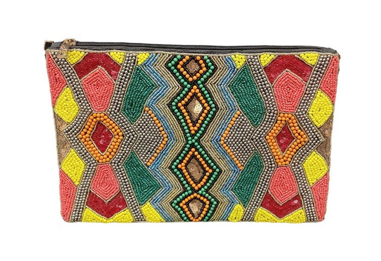 HHH Designs Embroidery Clutch Having Front side Embroidery and Plain Back, Elegant Embroidered Clutch with Front Beading and Crossbody Option