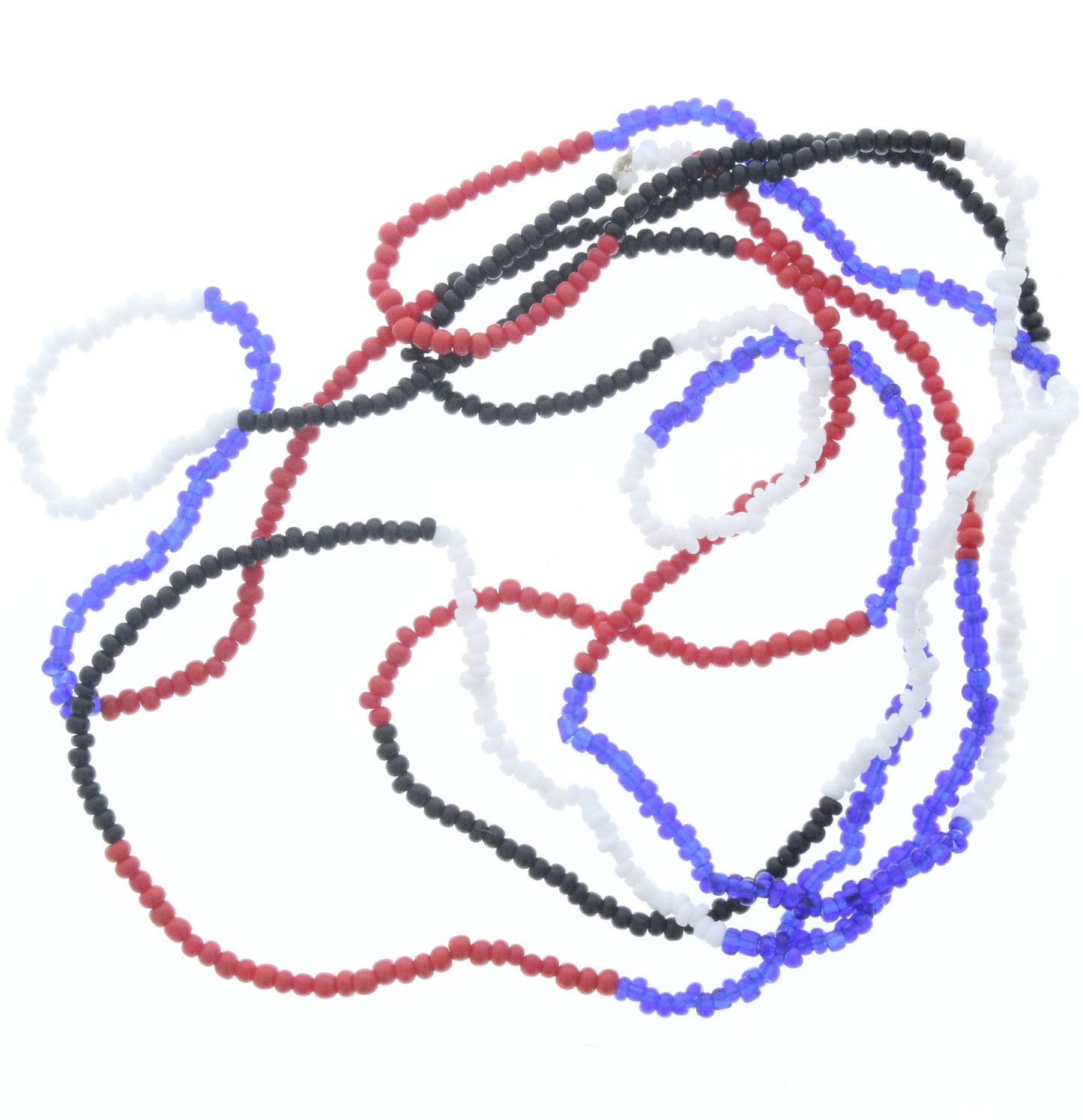 Red-White-Blue-Black Seed Bead Necklace, ea