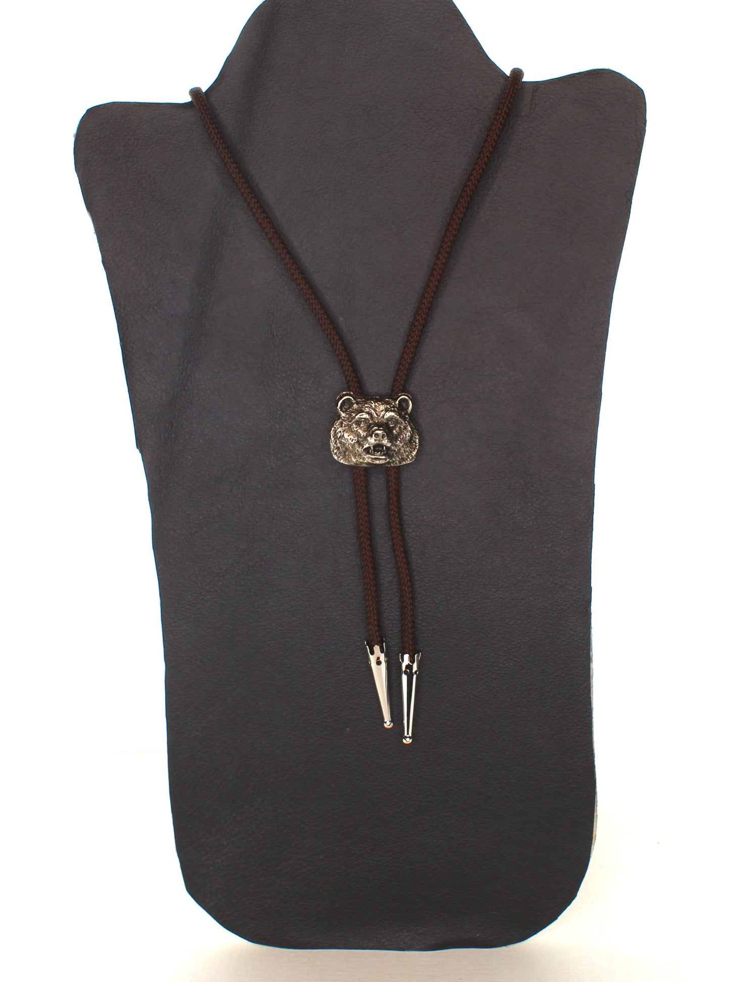 25mm x 30mm Silver Grizzly bear head bolo tie, made in USA, each