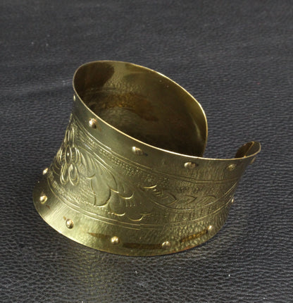 Wide Etched Stamped Brass Cuff Base, ea