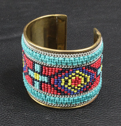American Indian Beaded Cuff Bracelet, turquoise and red, ea