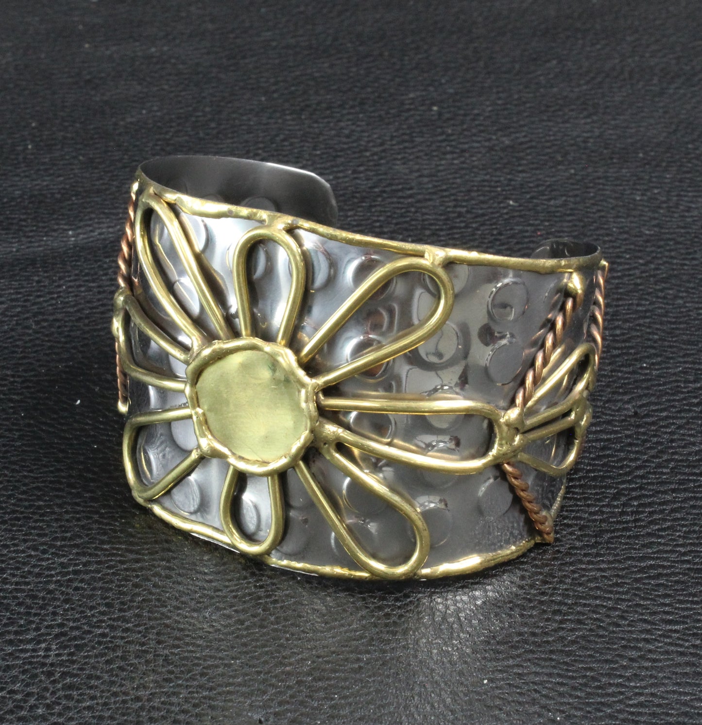 Sun Bracelet Cuff Base, Antique Silver w/Brass/Copper Inlay, ea