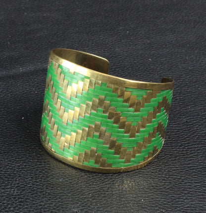 Green Wave Bracelet Cuff, Antique Brass, ea