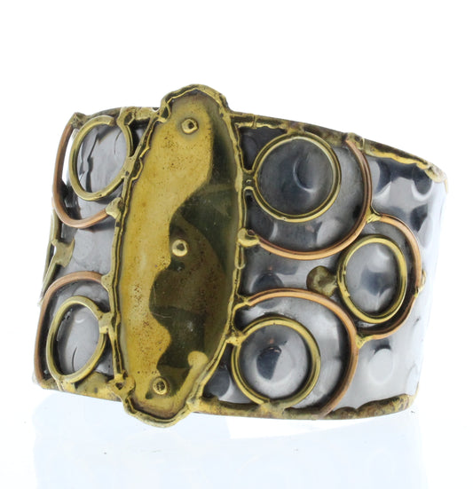 Oval Bracelet Cuff Base, Antique Silver w/Brass Inlay, ea