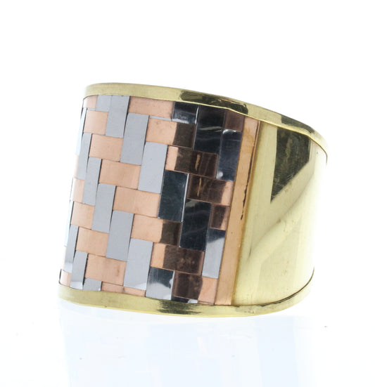 Tile-Pattern Bracelet Cuff, Antique Brass w/Silver/Copper Inlay, ea