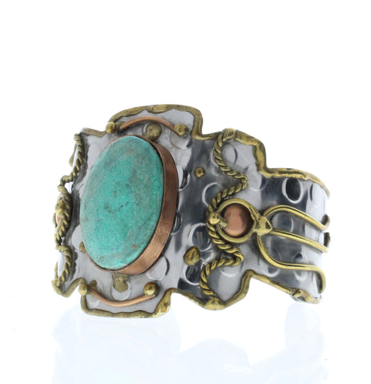 Oval Bracelet Cuff, Antique Silver w/Brass/Copper Inlay, 1 Each.