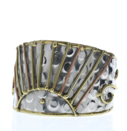 Sunset Bracelet Cuff, Antique Silver w/Brass/Copper Inlay, ea