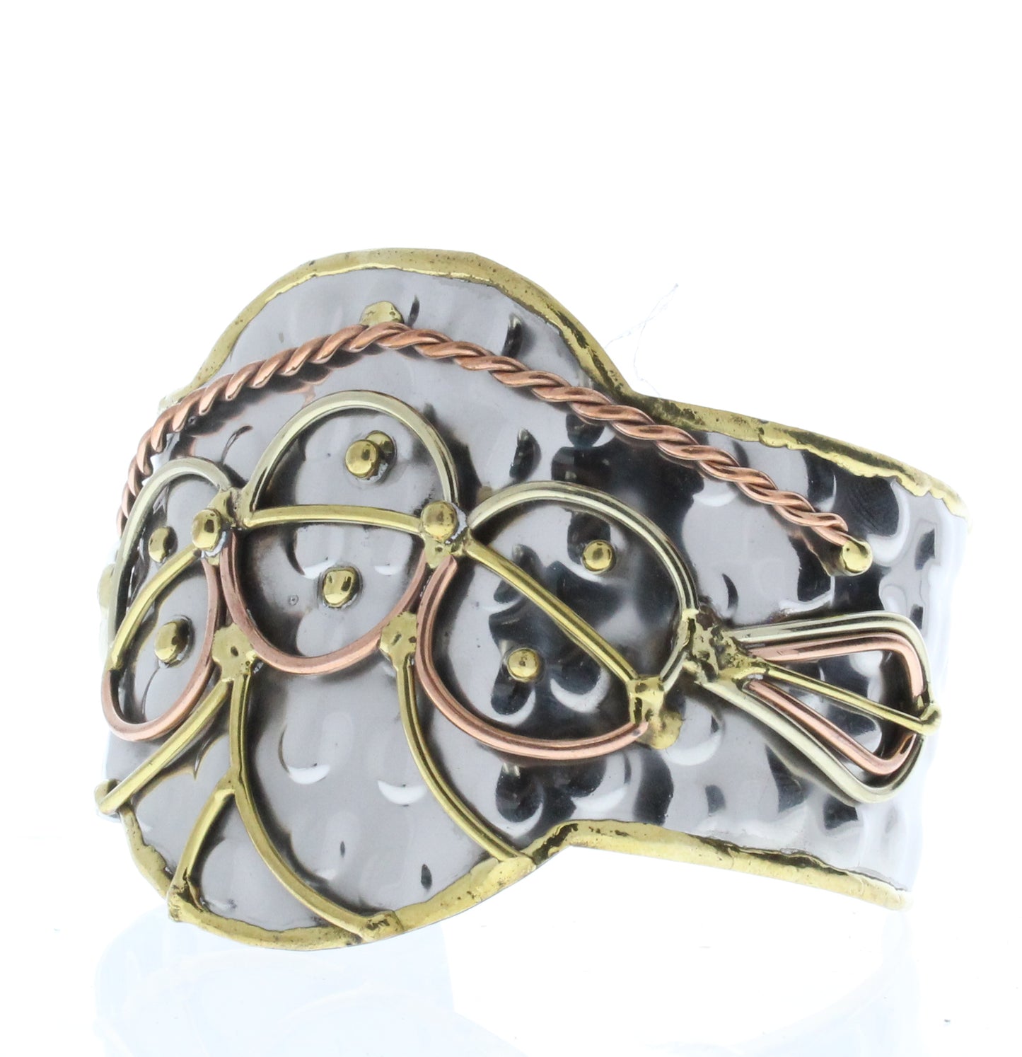 3-Circle Bracelet Cuff, Antique Silver w/Brass/Copper Inlay, ea