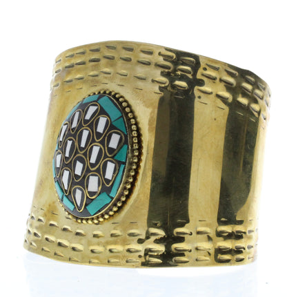 White/Black/Turquoise Oval Bracelet Cuff, Antique Brass, ea