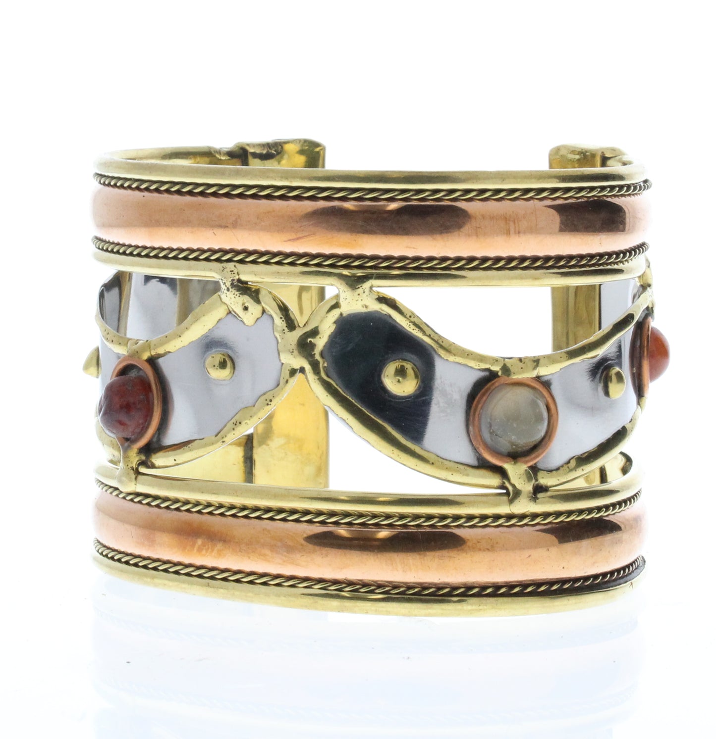Silver Arc Bracelet Cuff, Antique Silver/Brass/Copper Inlay, ea