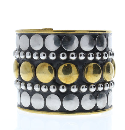 Circle Grid Bracelet Cuff, Antique Silver/Brass Circles of Various Sizes, ea