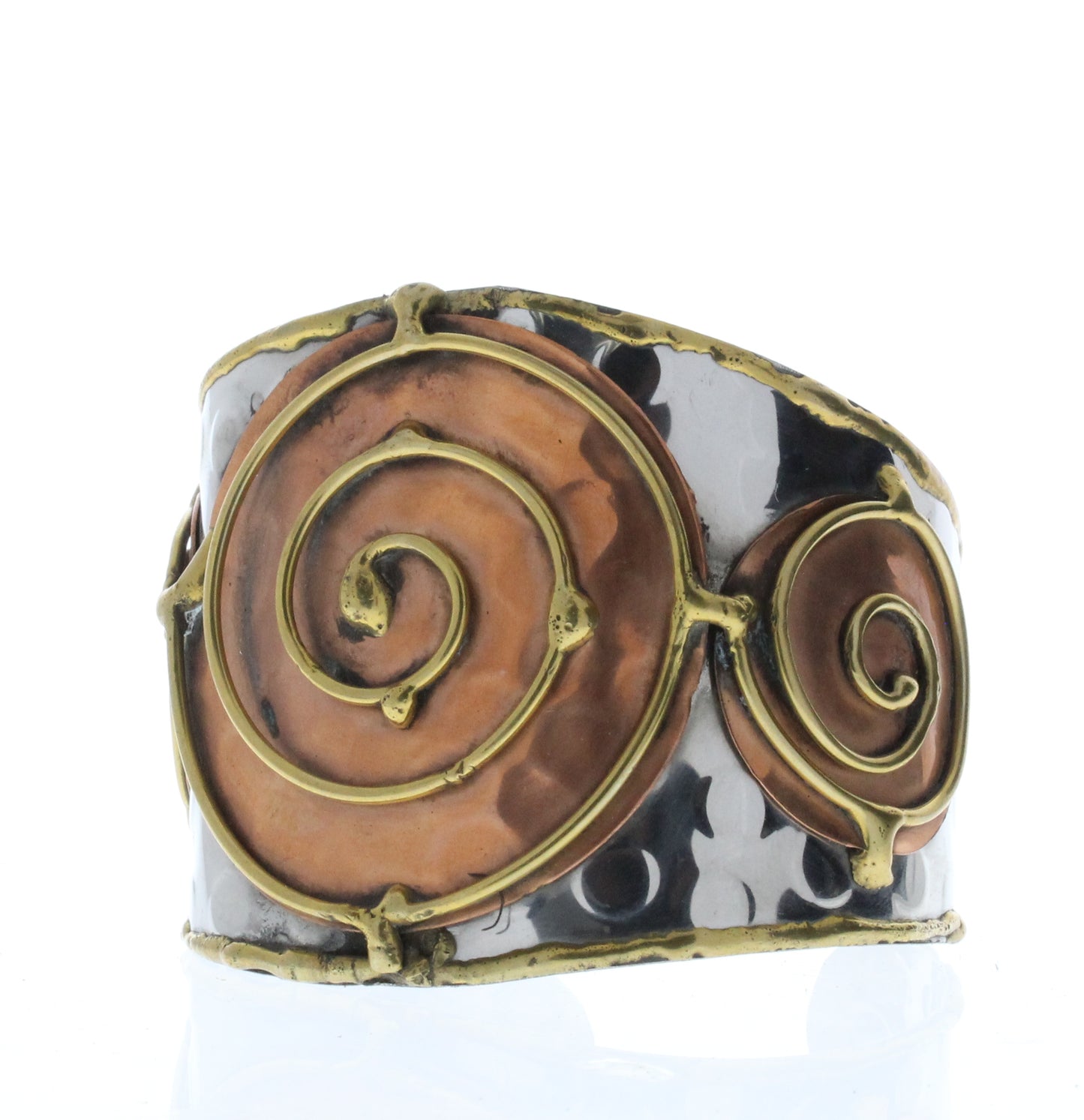 3-Spiral Bracelet Cuff, Antique Silver w/Brass/Copper Inlay, ea