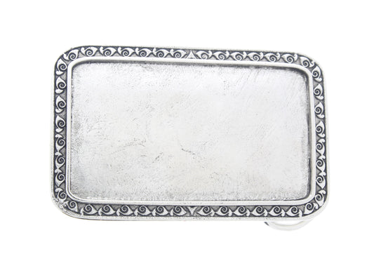 2mm Rectangle Belt Buckle Bases, Bezel depth with Swirl Fret Border, Antique Silver, Antique Copper or Rustic Brown, Made in USA, sold 1 each