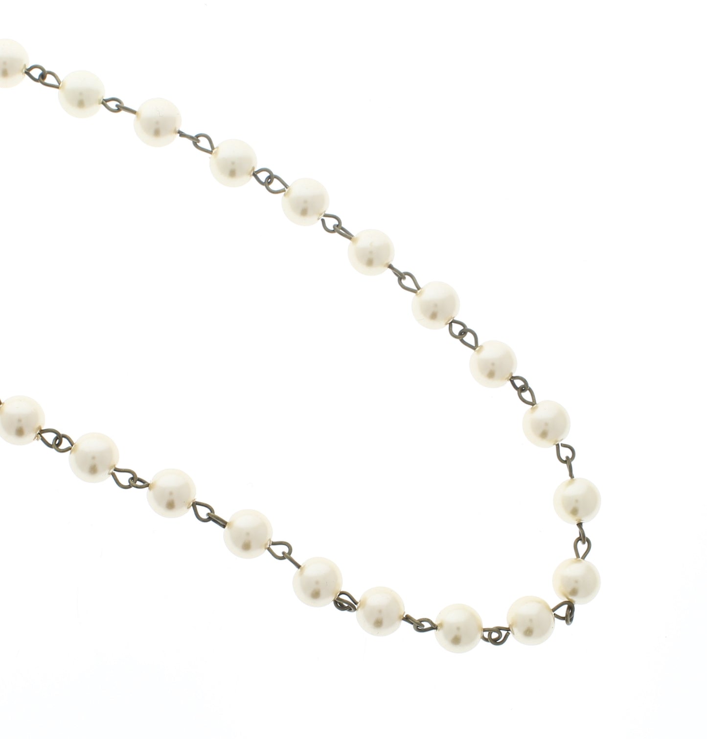 8mm White Glass Linked Chain, Sold by Foot