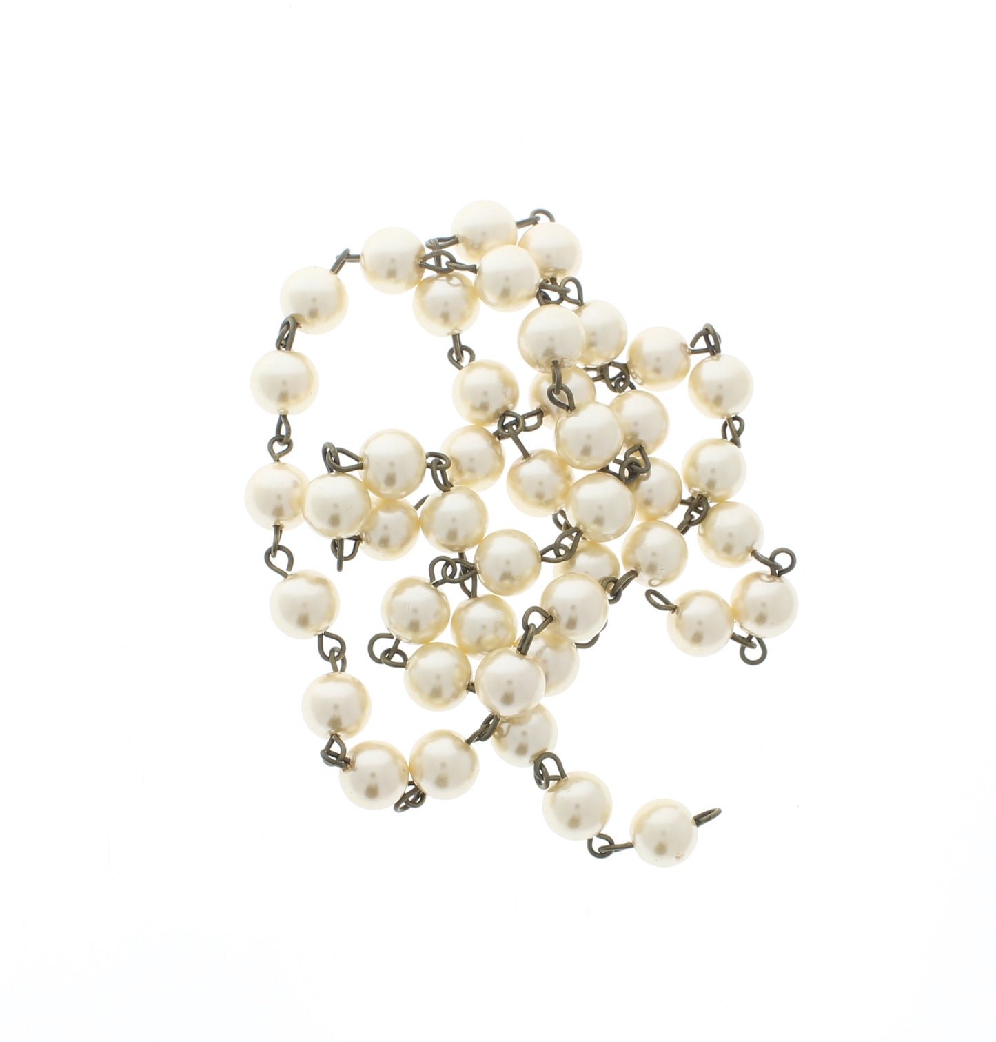 8mm White Glass Linked Chain, Sold by Foot