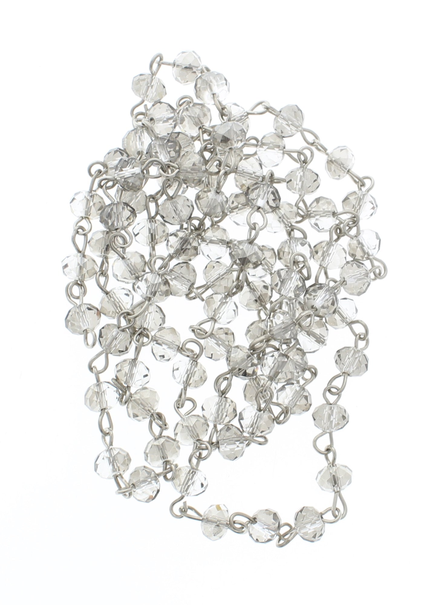 6mm Faceted Smokey Crystal Beaded Link Chain, Rosary Chain, sold by the foot