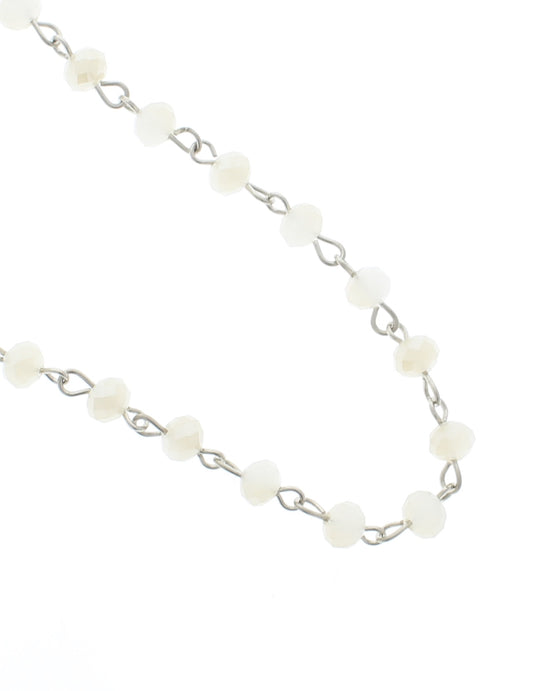 6mm Beaded Link Chain, Rosary agate white lace color, faceted glass, 1 ft
