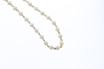 8mm White Glass Beaded Link Chain, sold by foot