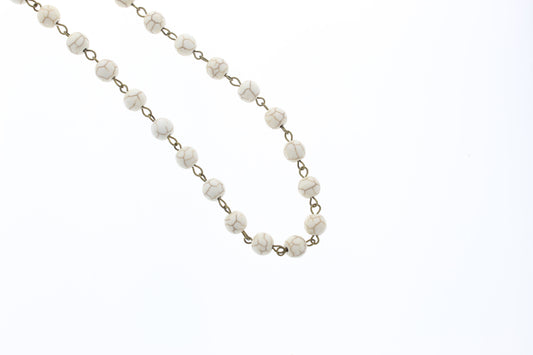 8mm White Glass Beaded Link Chain, sold by foot
