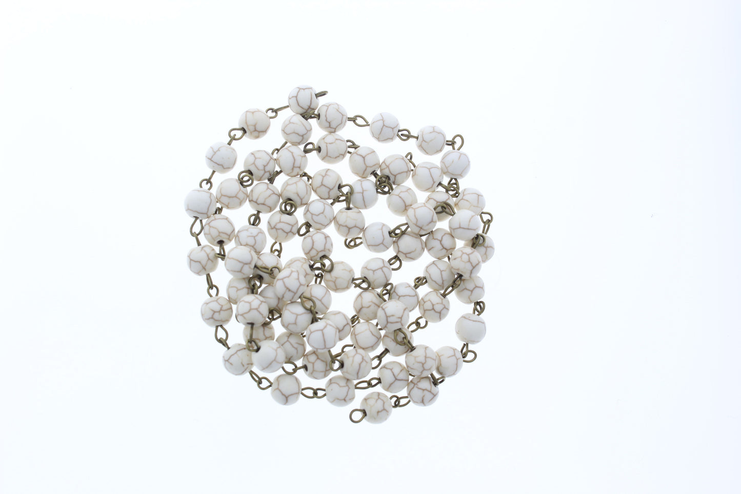 8mm White Glass Beaded Link Chain, sold by foot