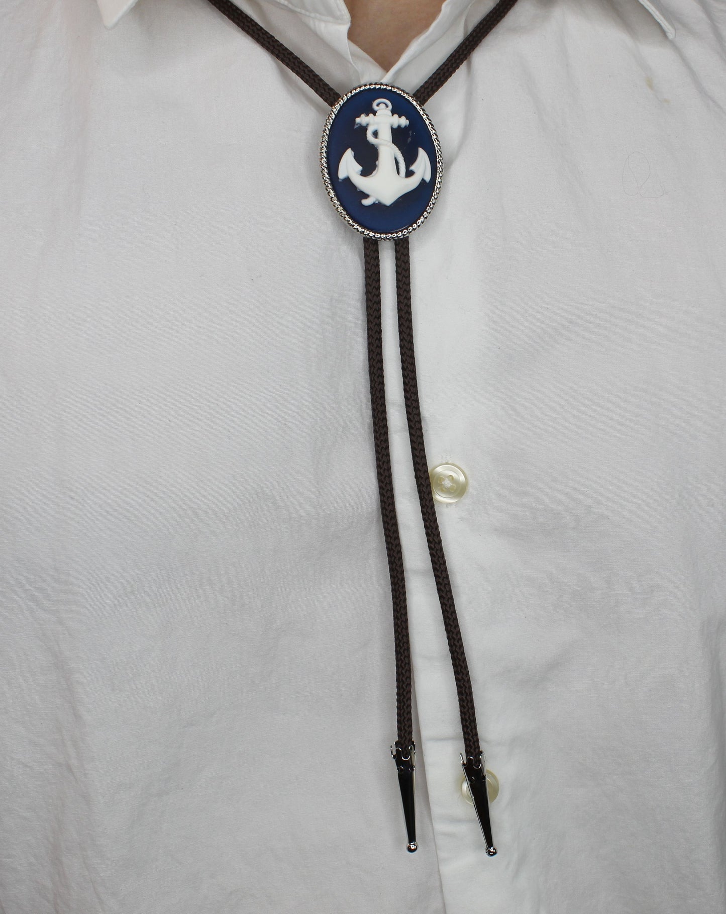 44mm x 35mm Deep Sea Blue Anchor Cameo Bolo Tie, made in USA, each
