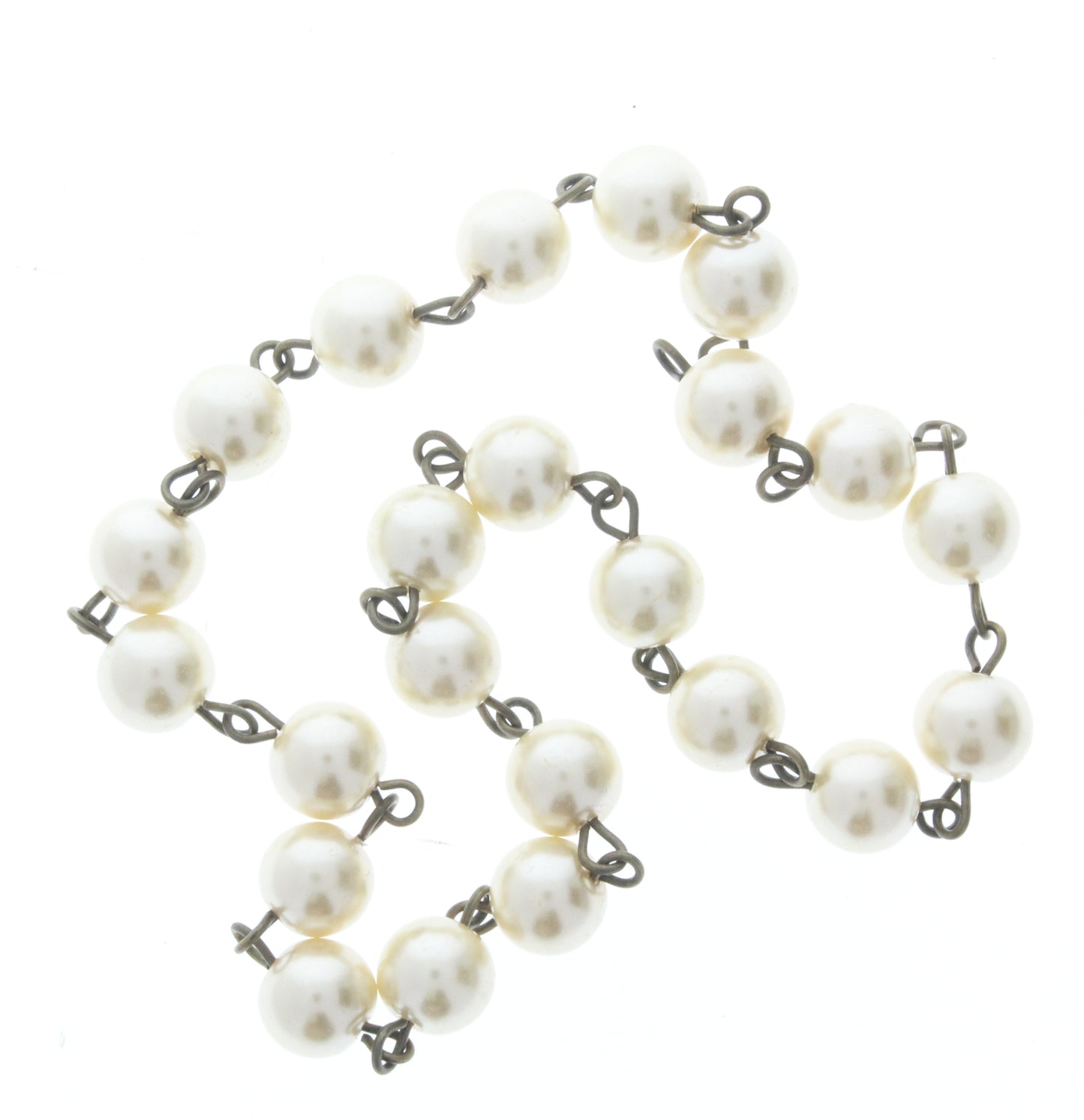 8mm White Glass Linked Chain, Sold by Foot