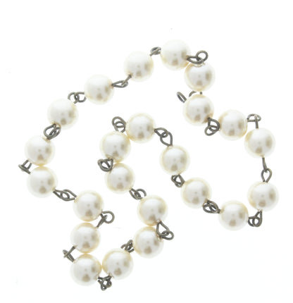 8mm White Glass Linked Chain, Sold by Foot