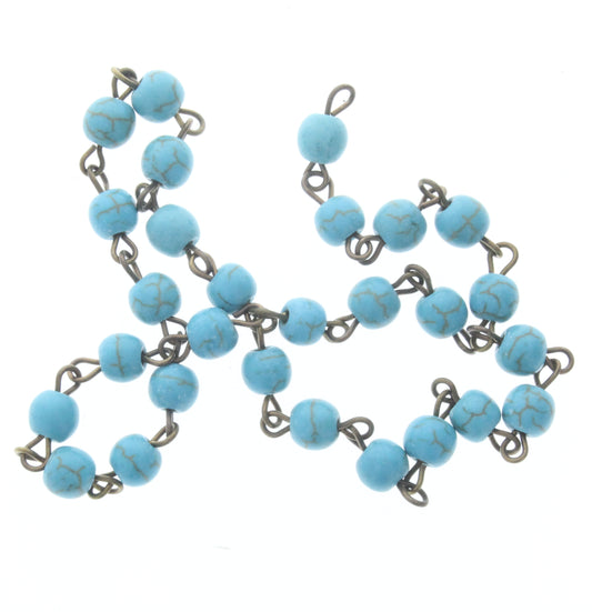 6mm Turquoise Linked Chain, sold by foot