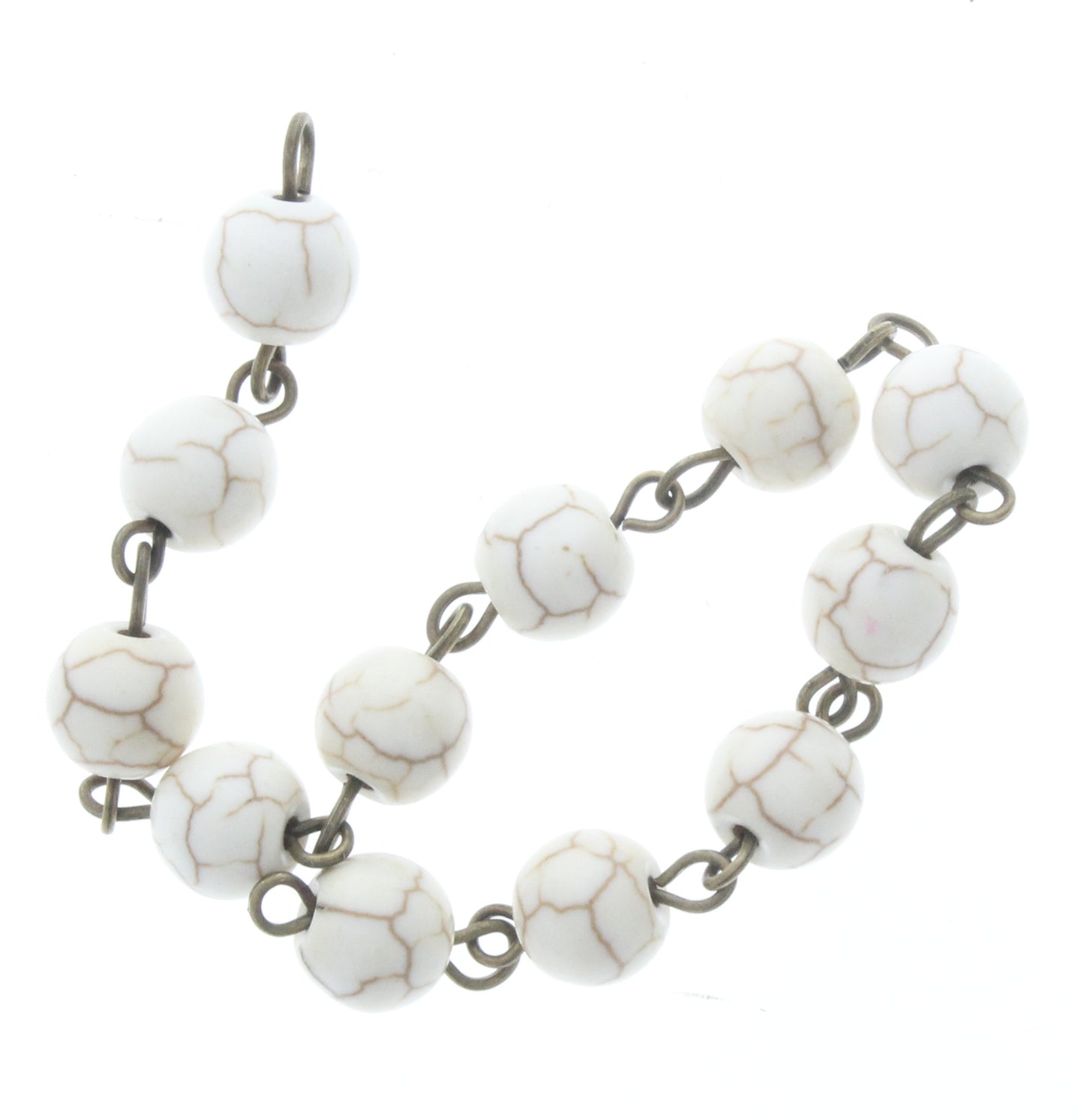 8mm White Glass Beaded Link Chain, sold by foot