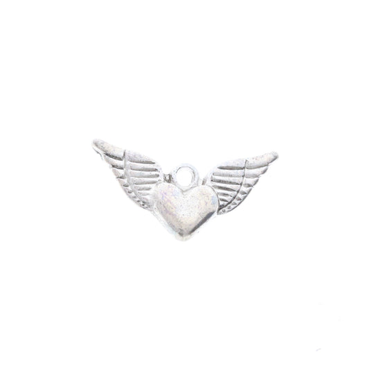 Wing Heart Charm, Classic Silver, Pack of 12