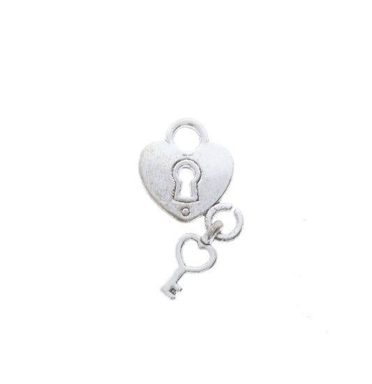 Heart Lock Key Charm, Classic Silver, Pack of 12