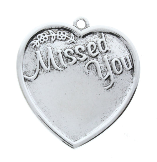 Heart Charms "Missed You", antique silver, pack of 6
