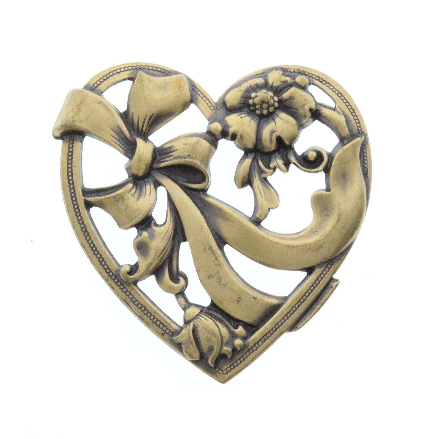 Vintage Brass Heart Pendant w/bow, pk/6